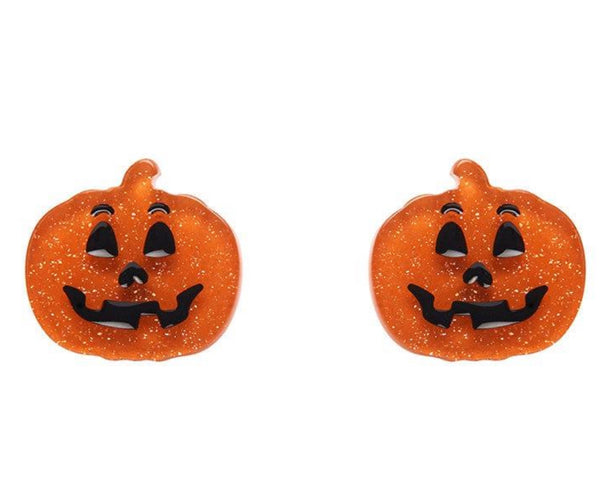 Erstwilder - Pumpkin Glitter Stud Earrings - Orange
