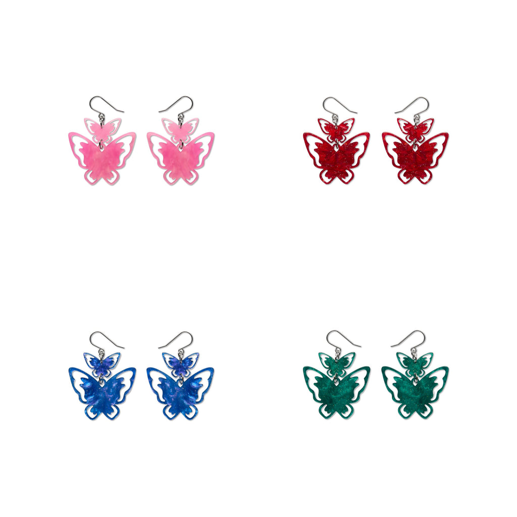 Double Butterfly Drop Essential Earrings (Pink, Red, Blue, Green) - Erstwilder By Your Side (2026)