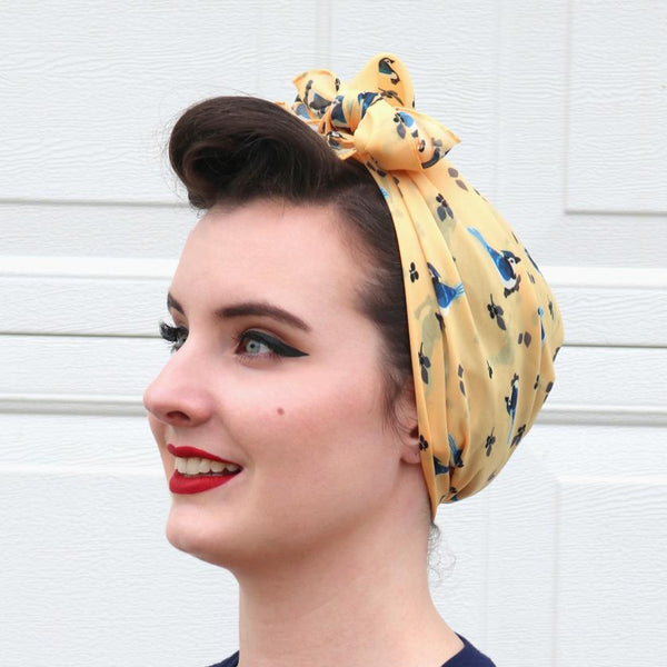 Blue Jay Way Head Scarf Yellow by Erstwilder Woodlands