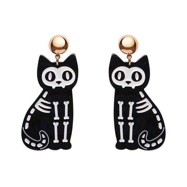 Erstwilder - Tabby Tombstone Skeleton Cat Ripple Statement Earrings - Black