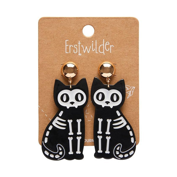 Erstwilder - Tabby Tombstone Skeleton Cat Ripple Statement Earrings - Black