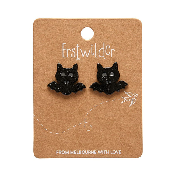 Erstwilder - Bat Glitter Stud Earrings - Black