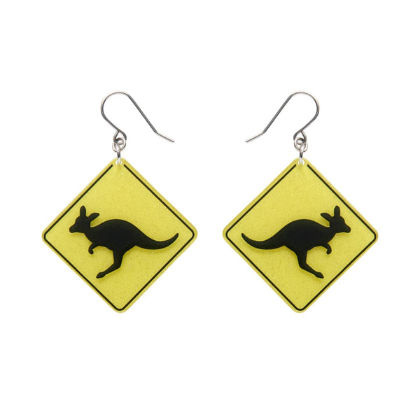 Erstwilder - Kangaroo Sign Drop Earrings - Yellow -  (Australiana 2025)