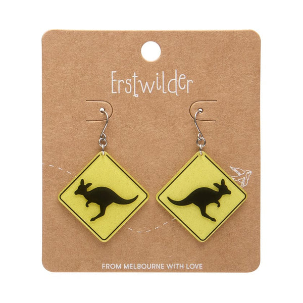 Erstwilder - Kangaroo Sign Drop Earrings - Yellow -  (Australiana 2025)