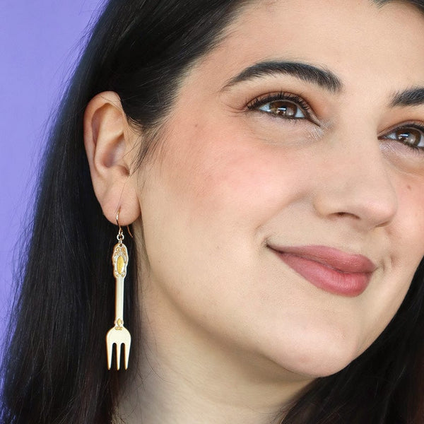 Erstwilder - Fork, Please! Drop Earrings - Gold  - Katherine Sabbath (2024)