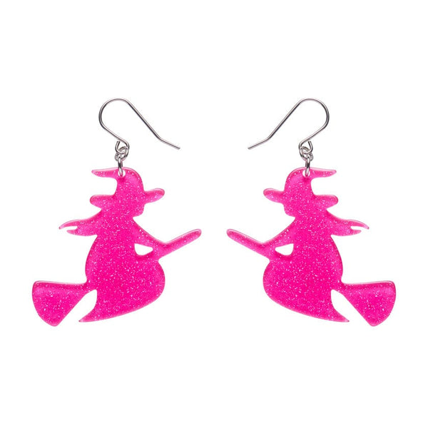 Erstwilder - Flying Witch Drop Earrings - Pink - Haunted at Heart (2025)