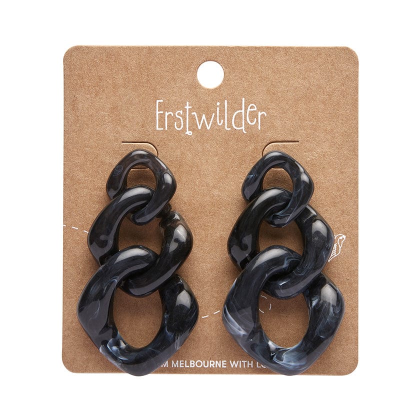 Erstwilder -  Statement Marble Chain Earrings - Marble Black