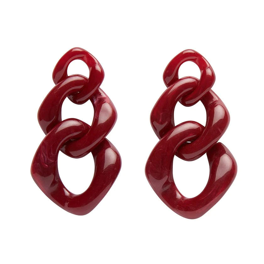 Erstwilder - Statement Marble Chain Earrings - Ruby Red