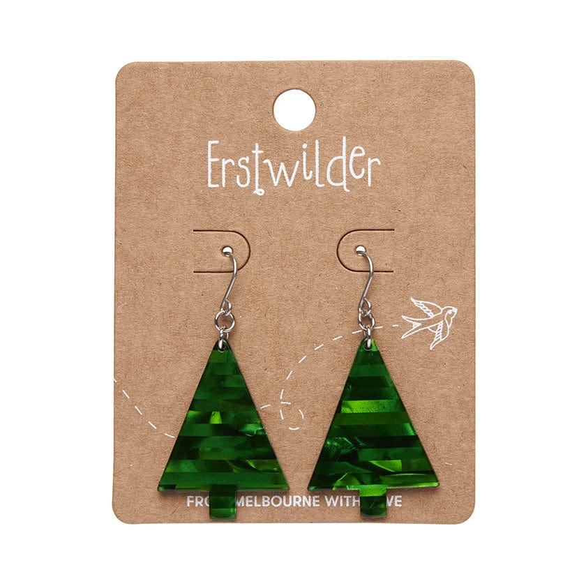 Erstwilder - Christmas Tree Stripe Glitter Drop Earrings - Green