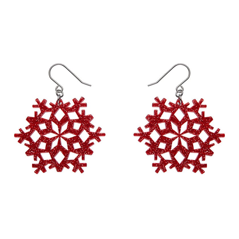 Erstwilder - Snowflake Ripple Drop Earrings - Red