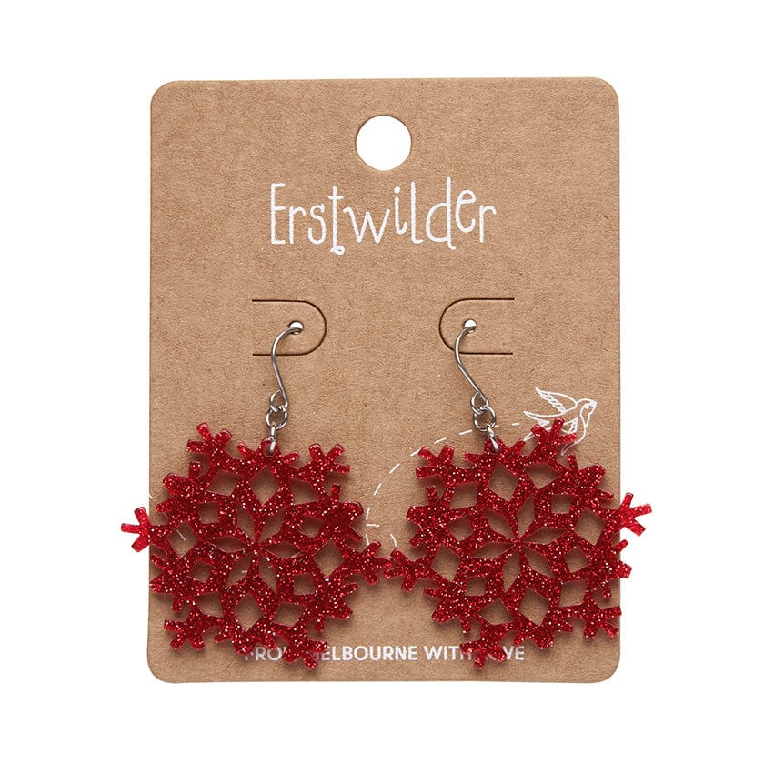 Erstwilder - Snowflake Ripple Drop Earrings - Red