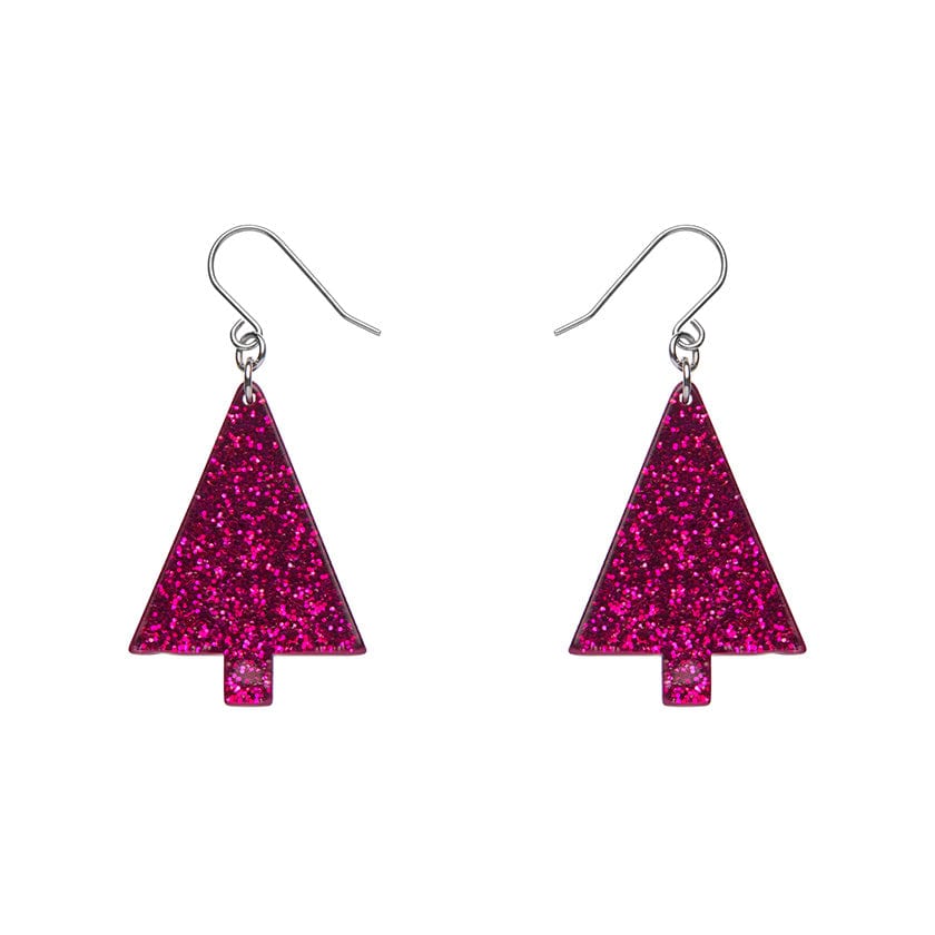 Erstwilder - Christmas Tree Fine Glitter Drop Earrings - Pink