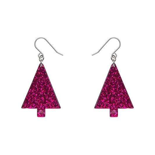 Erstwilder - Christmas Tree Fine Glitter Drop Earrings - Pink