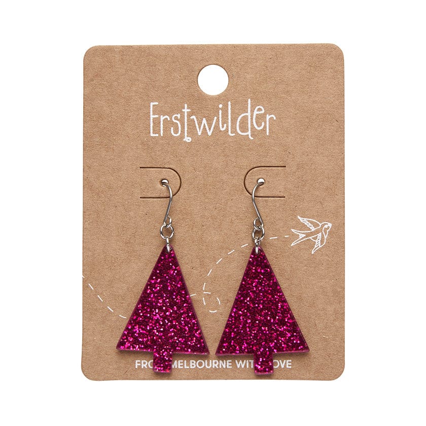 Erstwilder - Christmas Tree Fine Glitter Drop Earrings - Pink