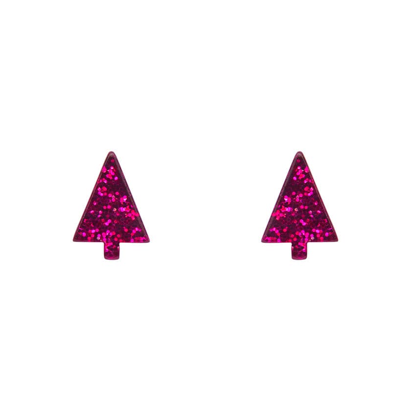 Erstwilder - Christmas Tree Fine Glitter Stud Earrings - Pink