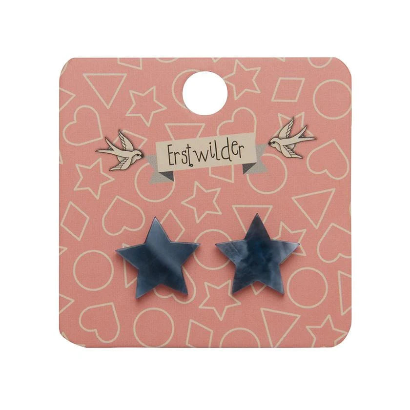 Erstwilder - Star Marble Resin Stud Earrings - Blue Grey