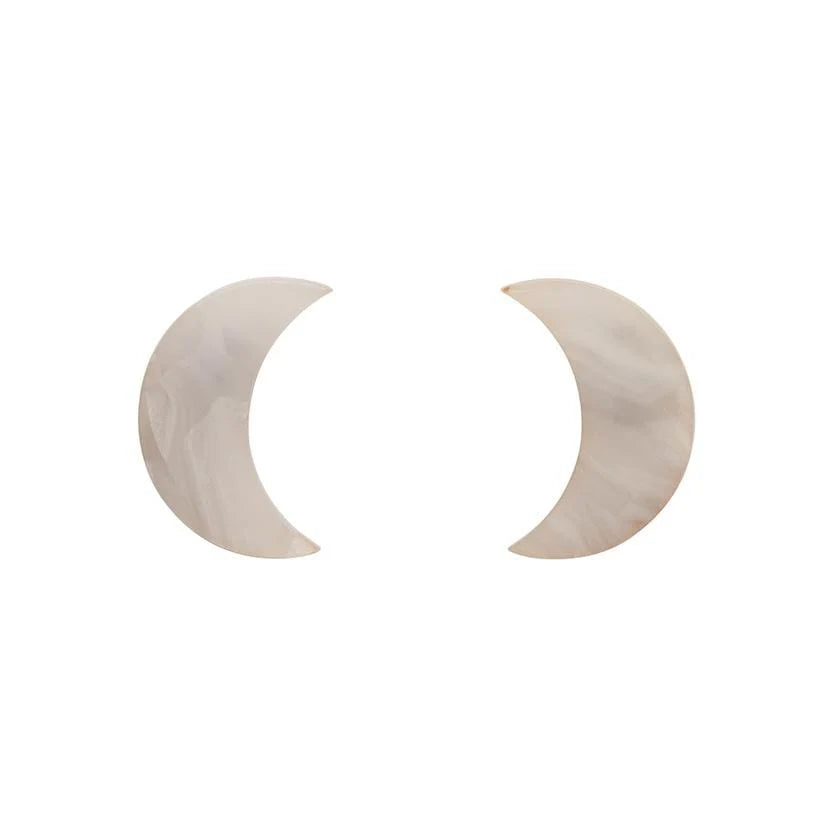 Erstwilder - Crescent Moon Marble Resin Stud Earrings - White