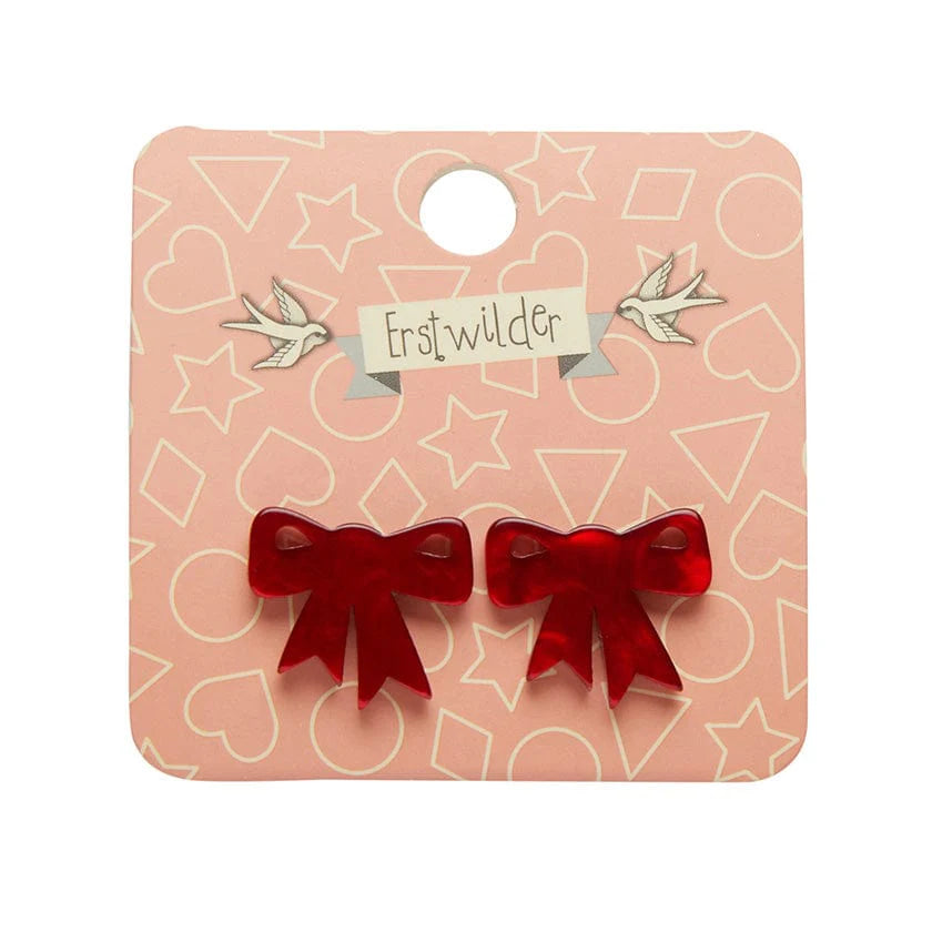 Erstwilder - Bow Ripple Resin Stud Earrings - Red