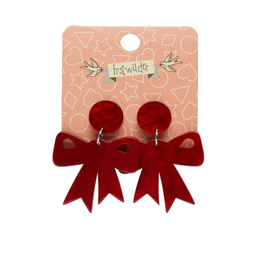 Erstwilder - Bow Ripple Resin Drop Earrings - Red