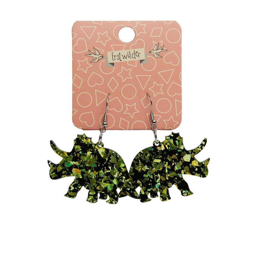 Erstwilder - Triceratops Chunky Glitter Resin Drop Earrings - Lime