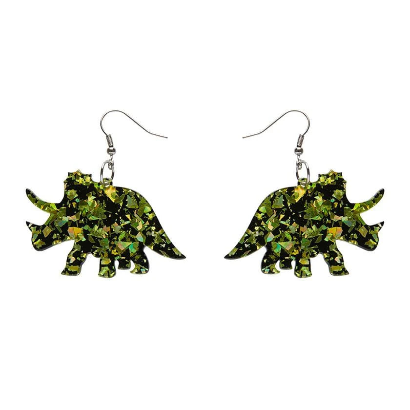 Erstwilder - Triceratops Chunky Glitter Resin Drop Earrings - Lime