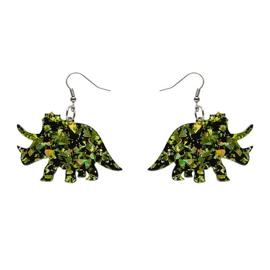 Erstwilder - Triceratops Chunky Glitter Resin Drop Earrings - Lime