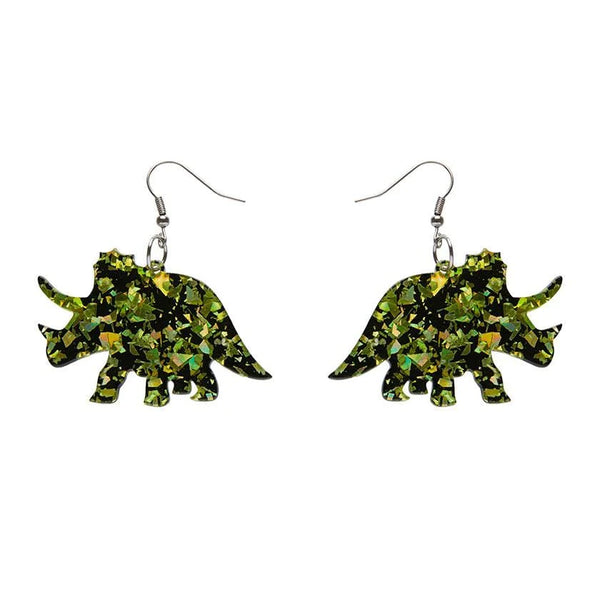 Erstwilder - Triceratops Chunky Glitter Resin Drop Earrings - Lime