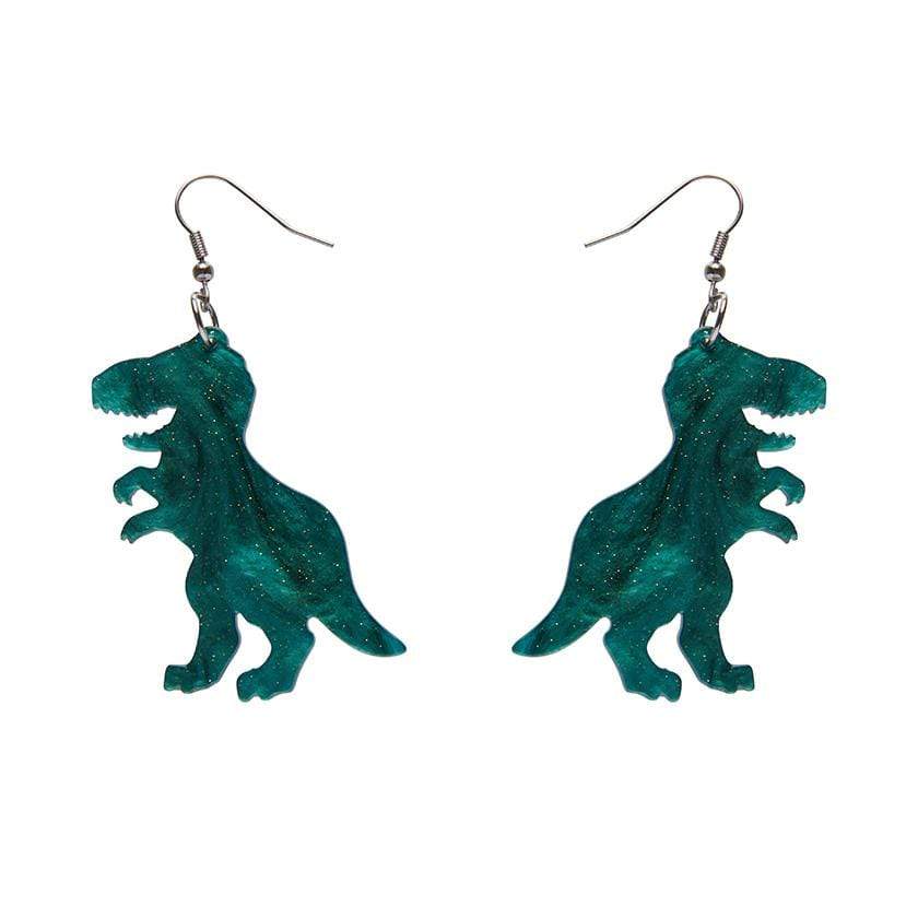 Erstwilder - Tyrannosaurus Ripple Glitter Resin Drop Earrings - Emerald