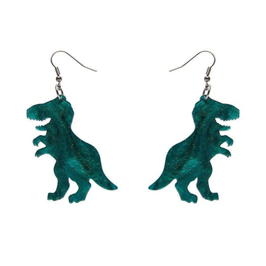 Erstwilder - Tyrannosaurus Ripple Glitter Resin Drop Earrings - Emerald