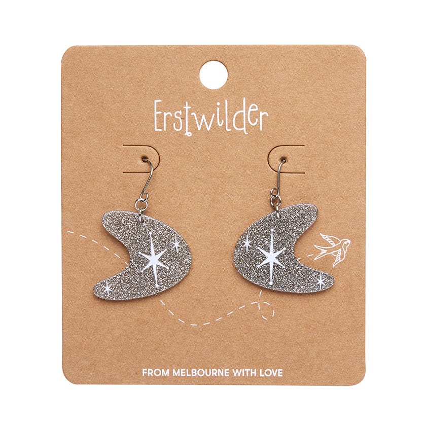 Erstwilder - Atomic Boomerang Glitter Drop Earrings - Silver