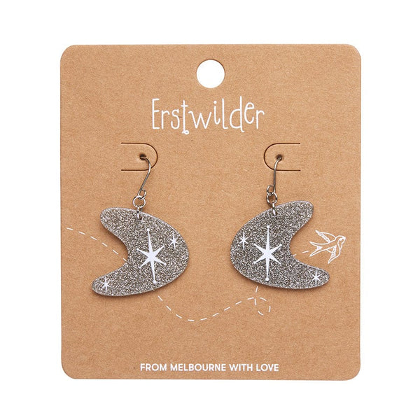 Erstwilder - Atomic Boomerang Glitter Drop Earrings - Silver