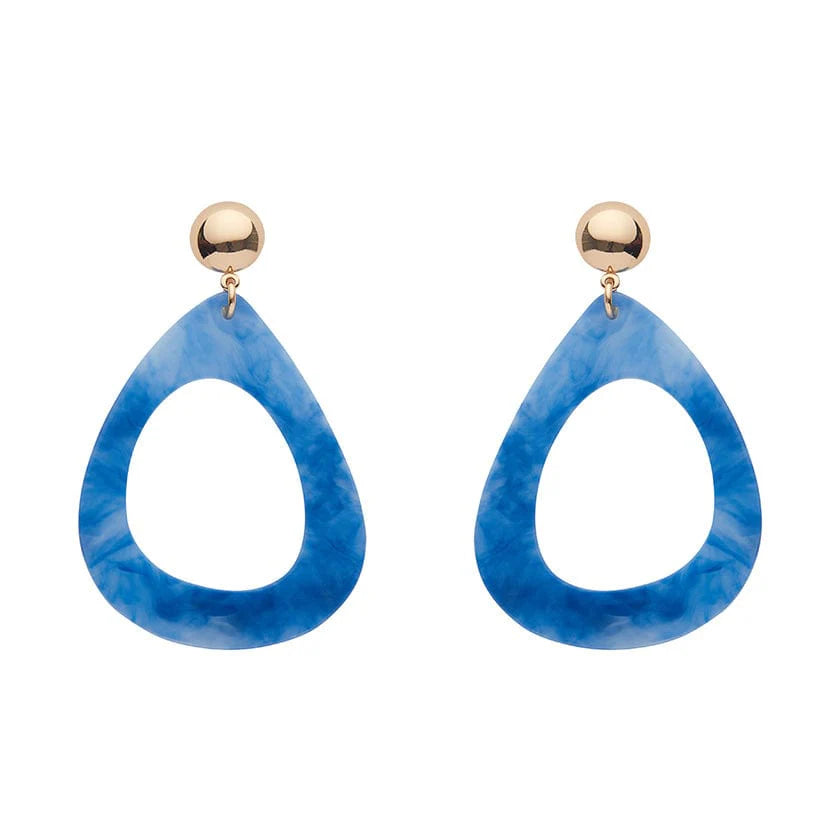 Erswilder - Statement Marble Resin Tear Drop Earrings - Blue