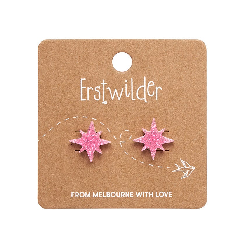 Erstwilder - Atomic Star Glitter Stud Earrings - Pink