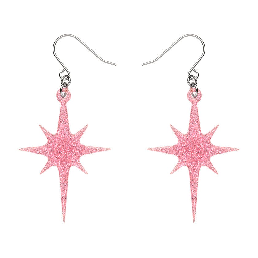 Erstwilder - Atomic Star Glitter Drop Earrings - Pink