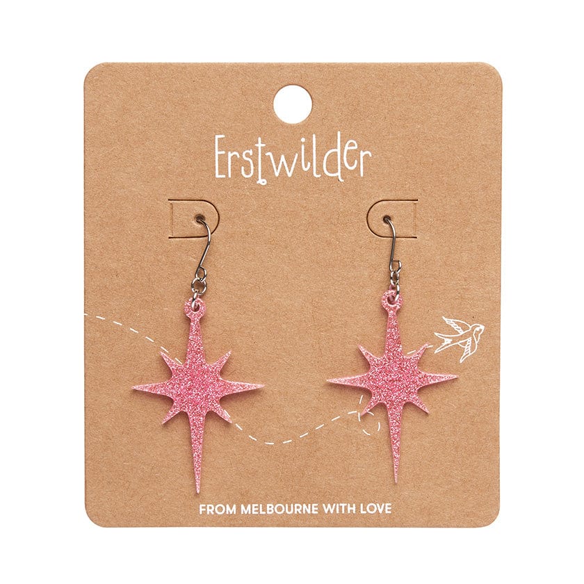 Erstwilder - Atomic Star Glitter Drop Earrings - Pink