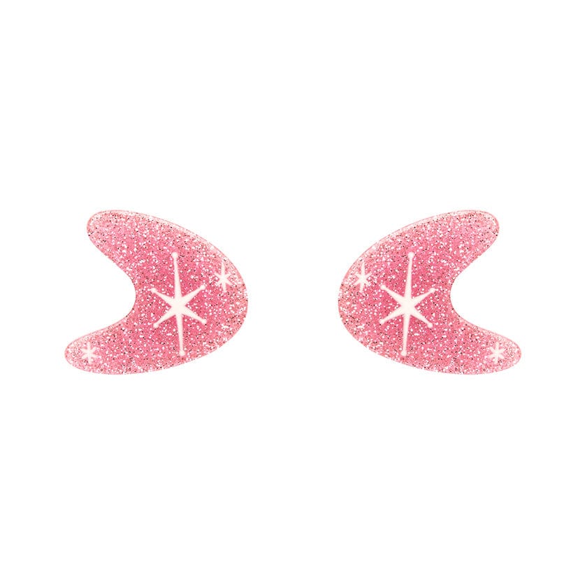 Erstwilder - Atomic Boomerang Glitter Stud Earrings - Pink