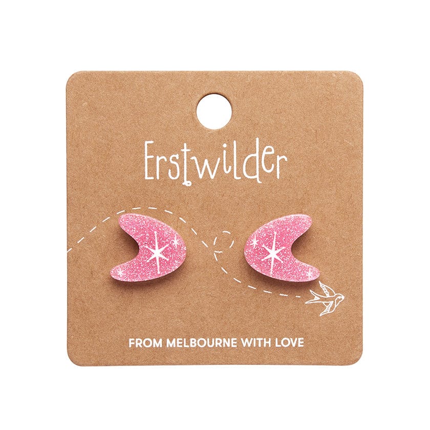 Erstwilder - Atomic Boomerang Glitter Stud Earrings - Pink