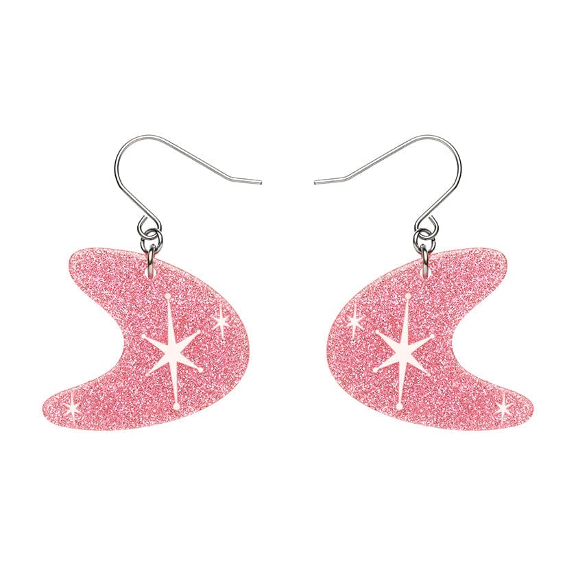 Erstwilder - Atomic Boomerang Glitter Drop Earrings - Pink