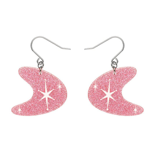 Erstwilder - Atomic Boomerang Glitter Drop Earrings - Pink