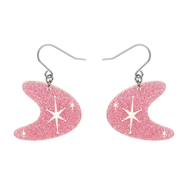 Erstwilder - Atomic Boomerang Glitter Drop Earrings - Pink