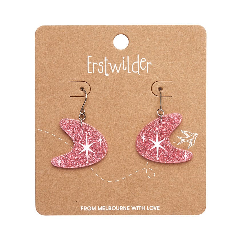 Erstwilder - Atomic Boomerang Glitter Drop Earrings - Pink