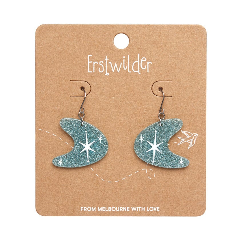 Erstwilder - Atomic Boomerang Glitter Drop Earrings - Blue