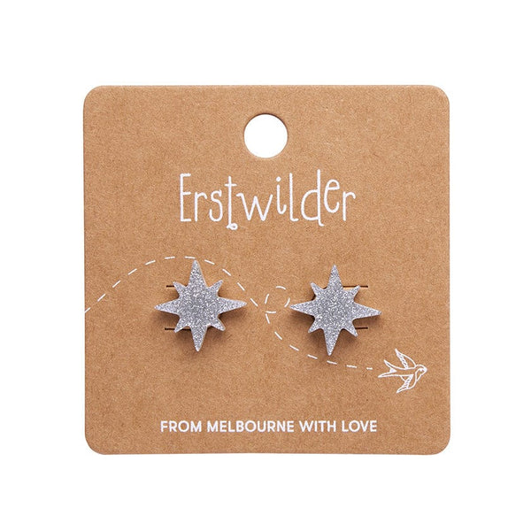 Erstwilder - Atomic Star Glitter Stud Earrings - Silver