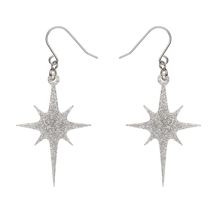 Erstwilder - Atomic Star Glitter Drop Earrings - Silver