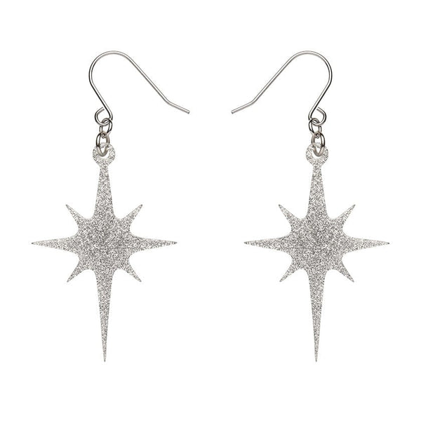 Erstwilder - Atomic Star Glitter Drop Earrings - Silver