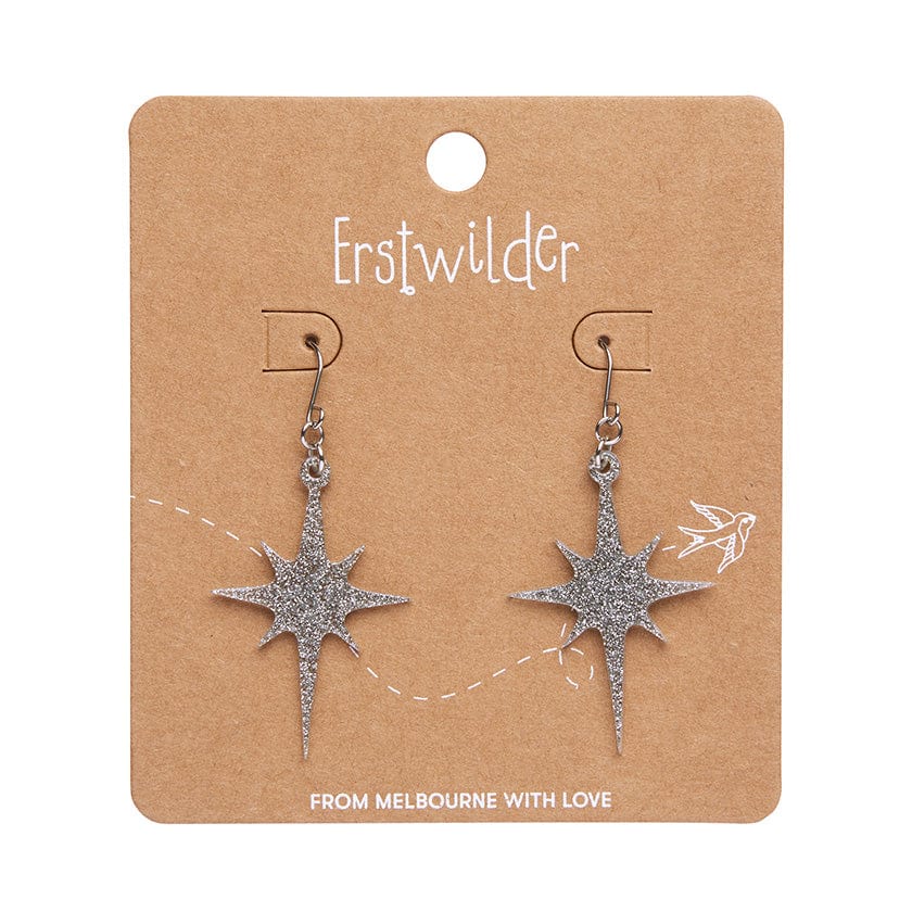 Erstwilder - Atomic Star Glitter Drop Earrings - Silver