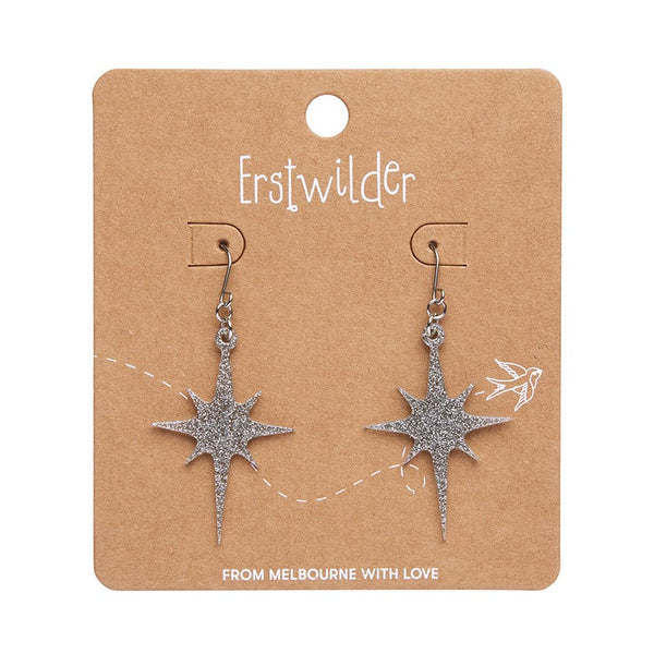 Erstwilder - Atomic Star Glitter Drop Earrings - Silver