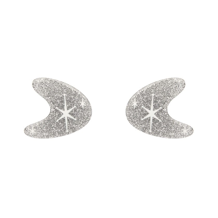 Erstwilder - Atomic Boomerang Glitter Stud Earrings - Silver