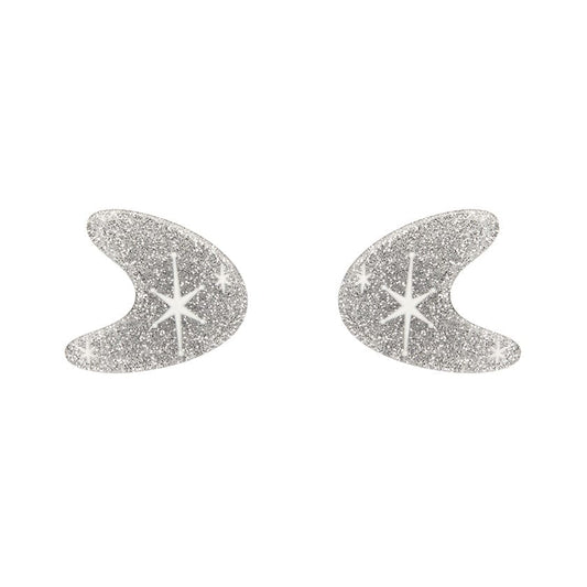 Erstwilder - Atomic Boomerang Glitter Stud Earrings - Silver