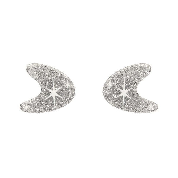 Erstwilder - Atomic Boomerang Glitter Stud Earrings - Silver